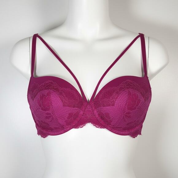 Victoria’s Secret Very Sexy Push Up Bra 34C Metallic Fuchsia Pink Lace Underwire - Picture 1 of 14
